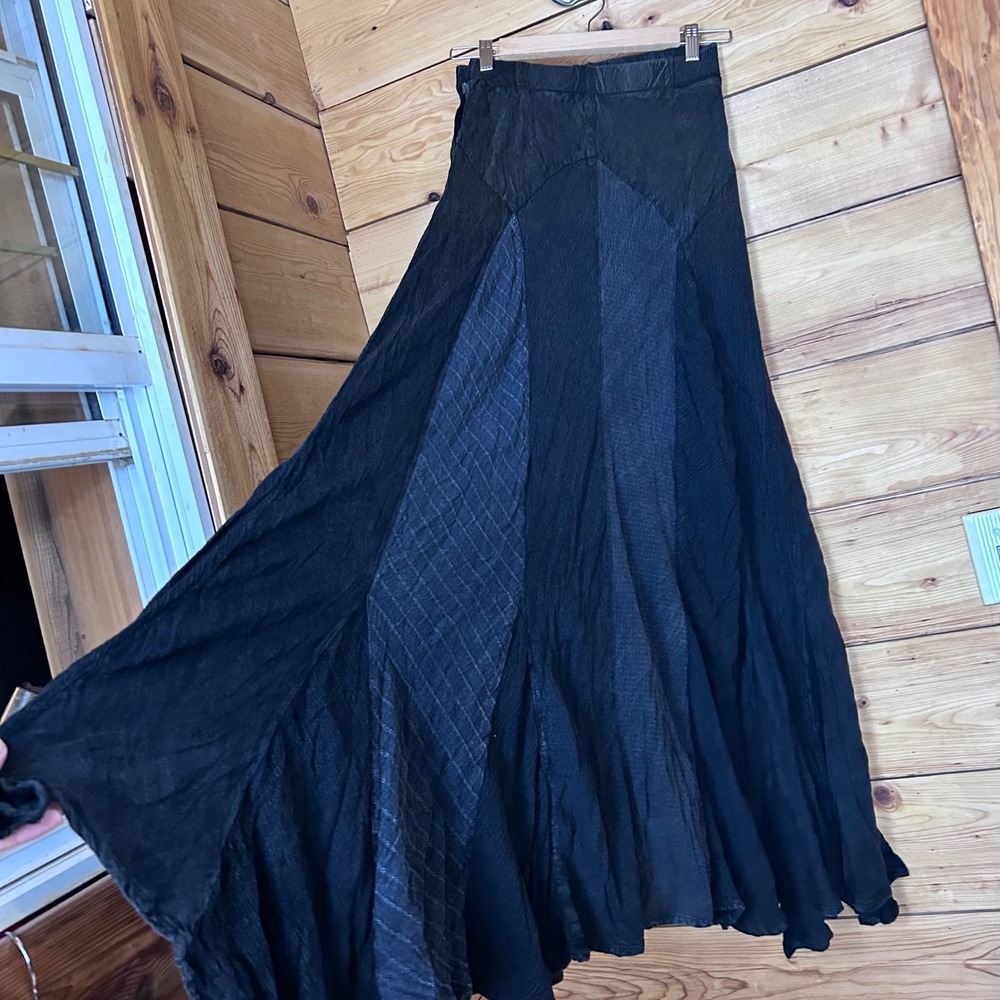 Boho Bias Cut Maxi Skirt Women Medium Charcoal Patchwork Flowy Young Threads NWT